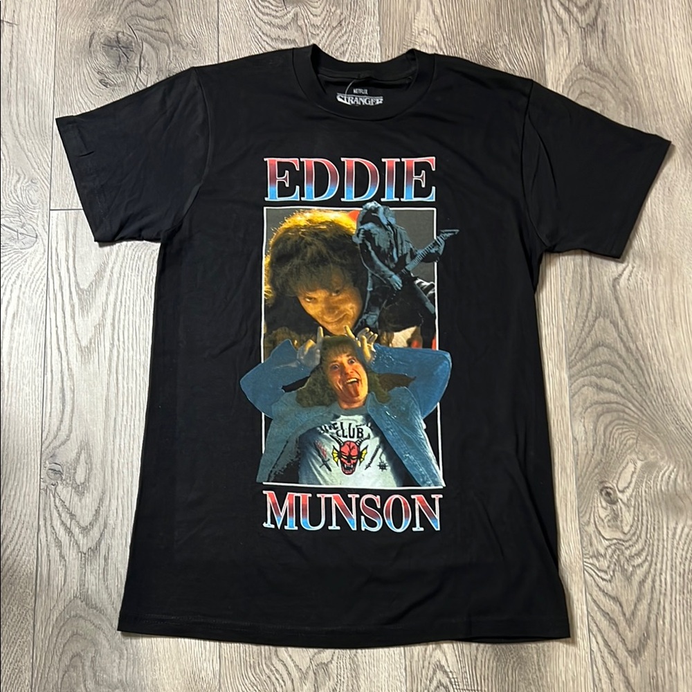 Netflix Stranger Things Black Tee with Eddie Munson Graphic